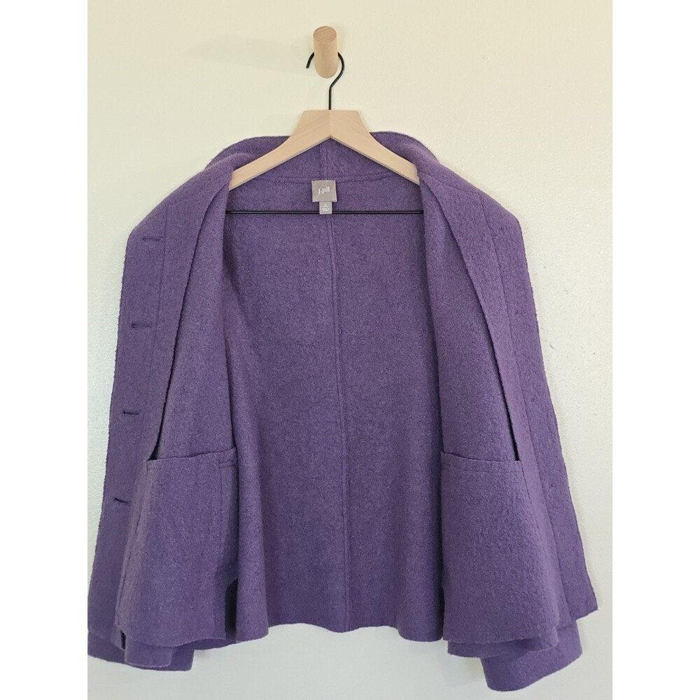 J Jill Pure Jill 100% Wool Jacket Purple Boiled Wool Button Front Petite Small - Picture 9 of 12